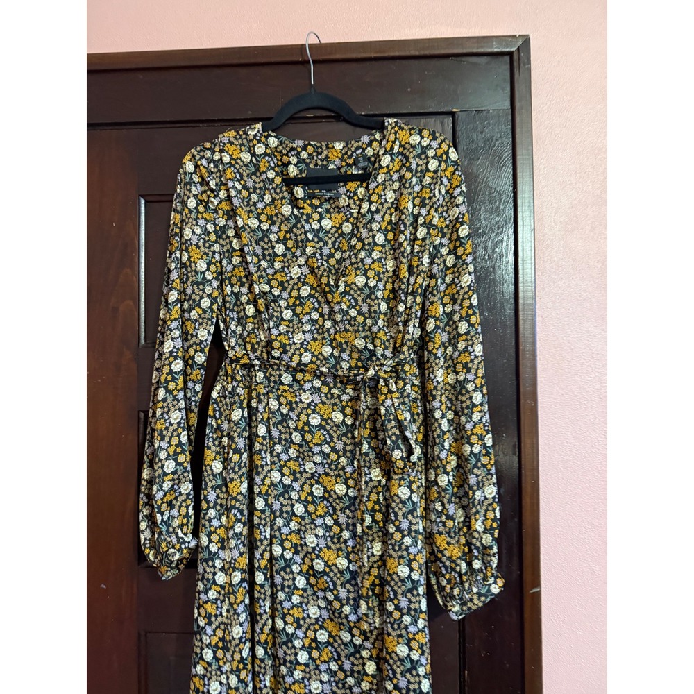 Scotch & Soda Maison Scotch Floral Maxi Dress XL Black Yellow Long Sleeve Wrap